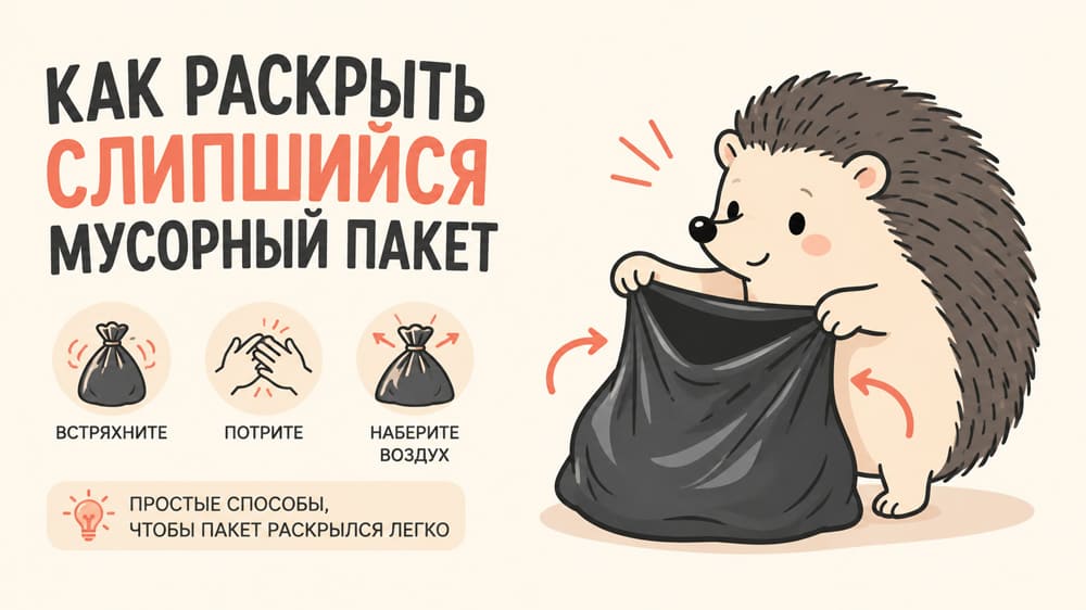 Как раскрыть слипшийся мусорный пакет
